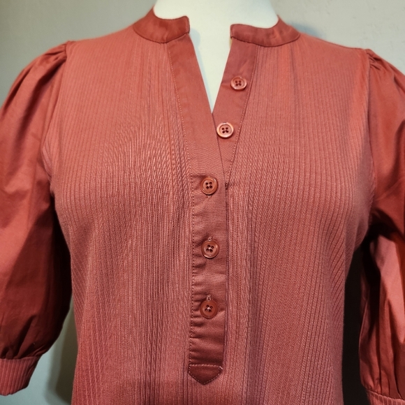 SOFT SURROUNDINGS SALMON PUFF SLEEVE RIBBED HENLEY TOP SZ S - Picture 7 of 12